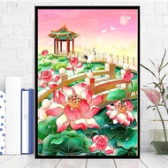 Lotus Cross Stitch Material Package Lotus Pond Happy Color Printed Cross Stitch Full Embroidery Chinese Pattern Cross Stitch Kit