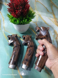 genggaman golok singa kayu Rasamala di plitur hitam kuno kinclong