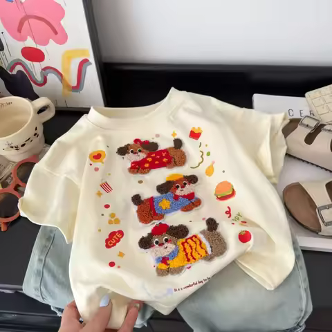 Pure Cotton Girls Boys Adult Cute T-shirt for Children's Clothes Short-sleeved Baby Kids Three-dimen