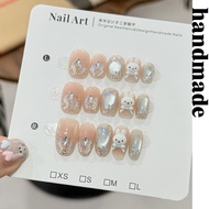 Press on nails handmade Spring Summer Blush and Diamonds Blue Cat's Eye Pinch Original Cute Miffy ha