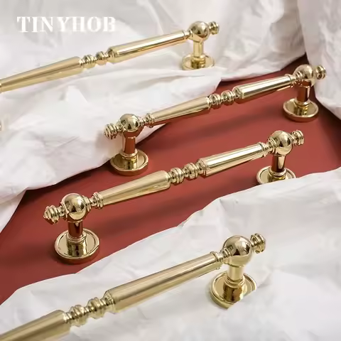 Bright Gold Solid Cabinet Handle and Knob Brass Drawer Knobs T Bar Bedroom Kitchen Cupboard Hardware
