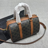 Seline Boston Bag Seline Triomphe Old Flower Boston Bag Brown Triomphe Printed Canvas Caramel Leathe