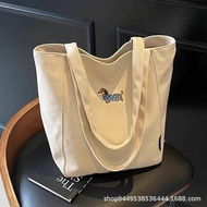 Embroidered Dachshund Canvas Bag Female Large Capacity Student Class Tote Bag Casual All-Match One-S