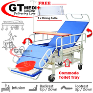 WCB-08 GT MEDIT GERMANY Double Crank Turn Hospital Nursing Wheelchair Bed Mattress Table Infusion Commode Tilam Katil