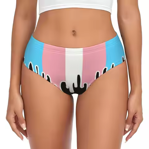 Custom Women Trans Pride Flag Drip Brief Panties Female Comfort Transgender LGBT Underwear Underpant