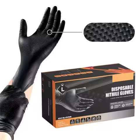 Black Nitrile Gloves Disposable 8-mil Latex Free Mechanic Gloves for Men Heavy Duty Diamond Textured