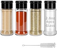 4Pcs Glass 2.8oz 80ml Seasoning Containers with Black Screw Lids to Pour or Shake,Portable Empty Cle