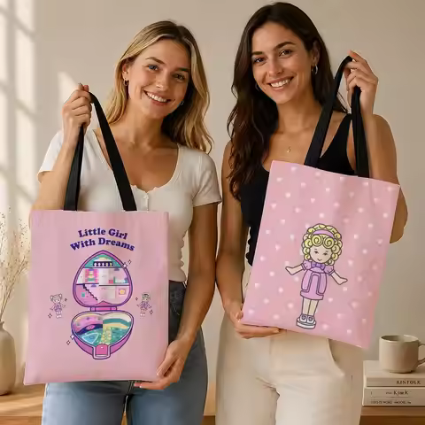 K-Kawaii Polly Pocket Storage Bags Canvas bag, suitable for work, school, and daily commutes, reusab