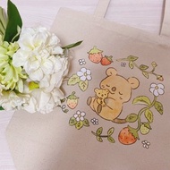 短尾矮袋鼠草莓花圈帆布托特包