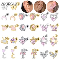 SPORCLO 1 PC 16G/20G Ear Piercing External Thread Stud Earring Pink Crystal Earring Helix Conch Pier