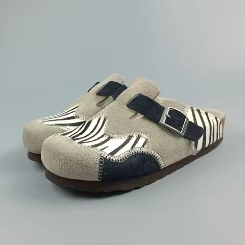 Spring Cow Suede Boston Clogs Mules Sandals Women Slippers Genuine Leather Outdoor House Slip On Cor