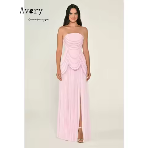 Avery Custom Pink Beaded Side Slit Off the Shoulder Women's Evening Dress for Weddings Woman Dresses
