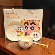 Crayon Shin-chan Cute Cartoon Animal Ceramic Dinnerware Set 5PCS Microwave Safe Bowls Plates Utensil