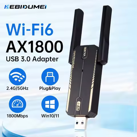 KEBIDUMEI WIFI 6 Wi-fi USB Adapter AX1800 Network Card Dongle 2.4G/5GHz 802.11AX Antenna Signal Rece
