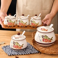 Japanese Style Hand-Painted Ceramic Jar Seasoning Chili Oil Jar Household Seasoning Salt Jar High Te
