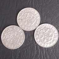 Uang koin kuno set 25 sen beda tahun (1952, 1955, 1957)