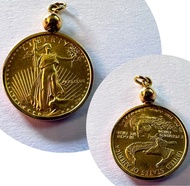 🇺🇸 1989年 「美國1/10安士5美元金幣」配14K 黃金框吊咀   1989 US$5 dollar 1/10 oz Gold Eagle coin set into a 14K gold pe