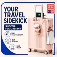 Bagasi Dengan Pemegang Cawan Port USB Beg Bagasi 20/24 inci Multifungsi Hand Carry Luggage 20/24 INC