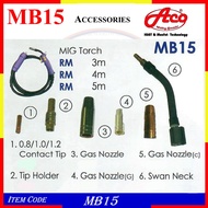 MB15 MIG TORCH ACCESSORIES: NOZZLE HOLDER TIP HOLDER CONTACT TIP SWAM NECK MICRO SWITCH