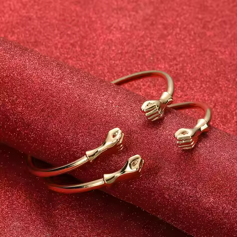 2pcs Indian Fist Bangles Opening Embossing Dubai Ethiopian Brazil Bracelets Jewelry
