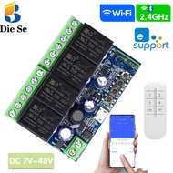 EWeLink WIFI Smart Module Switch DC 12V 24V 48V 4 Channel Relay Receiver 2.4GHz Remote Control Work with Alexa,for Gate Door Led