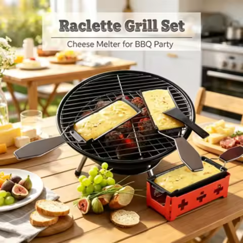 Non Stick Raclette Cheese Melter Mini Swiss Cheese Grill Pan Baking Tray Portable Tabletop Cooker Ki