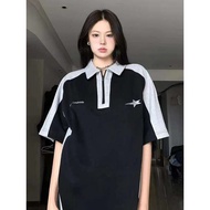 t shirt oversize t shirt lengan panjang perempuan t shirt budak perempuan t shirt perempuan Baju polo lengan pendek wanita vintaj Amerika syarikat jahitan sulaman t-shirt separuh lengan longgar