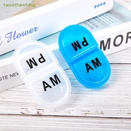 tweettwehhuj 2 Grids Waterproof Pill Organizer Portable Oval Pill Box Pill Container Daily AM&PM Con