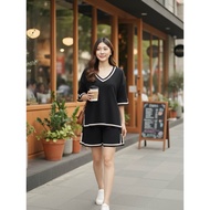 Clouwny Gale Vneck Knit Set Women's Shorts Simple Classy Premium Knit Korean Look 2 piece set women 