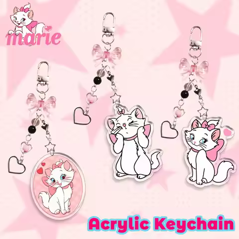 Acrylic Keychain Disney Marie Cat Anime Accessories Acrylic Bow Keychain Beads Cute and Fun Backpack