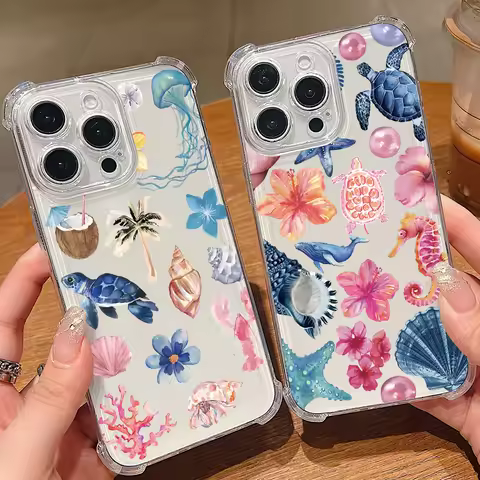 Ocean Life Theme Anti Fall Clear Phone Case For Xiaomi Redmi 14C 13C 12C K50 K40 Note 14 13 12 11 10