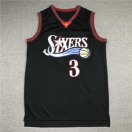 76ers Classic Black Basketball Retro Jersey Breathable Embroid Fan Edition No. 3 Iverson For 160cm~1