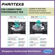 Phanteks D30 120mm PWM Fan DRGB 30 mm thick Reverse Airflow Mode Front to Rear Black / White (3 pcs|