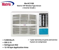 Matrix Aircon Shop - Mx-KC1100 Matrix 1HP Window Type Air Conditioner (Inverter Grade), offering efficient cooling for your space. With eco-friendly refrigerant, blue fin technology, independent dehumidifying, 24-hour timer, and easy installation