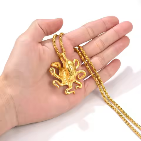 U7 Octopus Necklace for Man Woman 3D Wise Ocean Animals Stainless Steel Mysterious Sea Creatures Jew