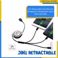3 In 1 Retractable Usb Cable 2.4a Charging For Charging Wire Type C Micro Usb Cable
