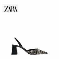 Zara Thick Heel Open Heel Pointed Toe High Heel Shoes Classy Chanel Style Woven Back Empty Sandals Women