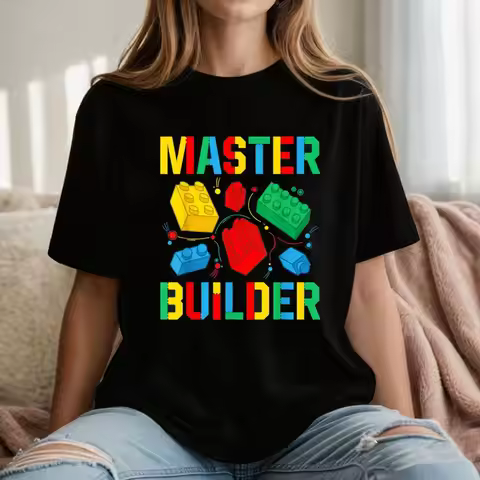 Master Builder Building Blocks Brick Master Builder T-Shirt Colorful Building Block Prints T Shirt C