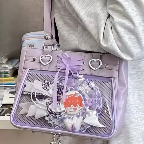 Italife Small Red Ita Bag Crossbody with Ribbon Women Kawaii Clear Cute Shoulder Bag Student Girl He