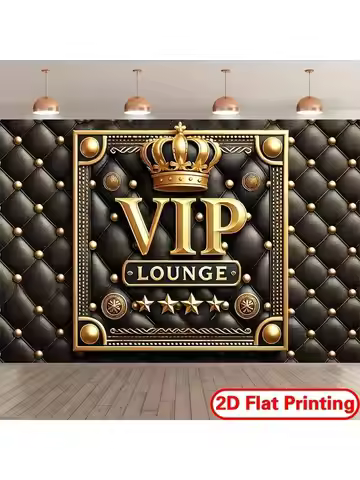 2D Flat vip lounge luxury gold emblem tapestry premium black leather texture crown stars