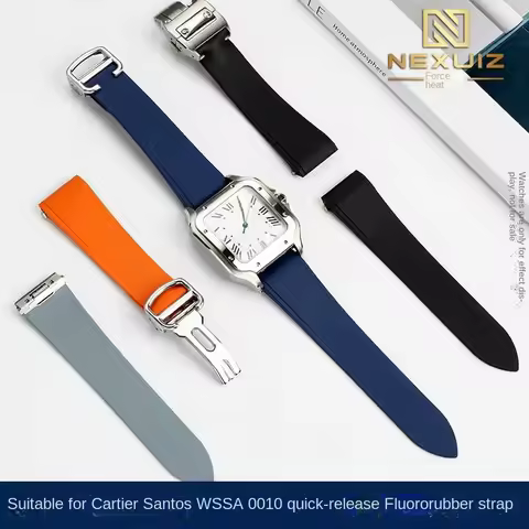 21mm Watch Strap for Cartier Santos Sandoz Santos 100 Series Fluorine Rubber Strap Men Metal Quick R