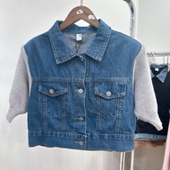 X74-621/Stitching Short-Sleeved Denim Jacket (In Shelves)