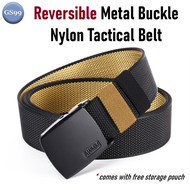 GS99 Reversible Men Metal Buckle Head Canvas Nylon Automatic Tactical Belt (110/120cm)