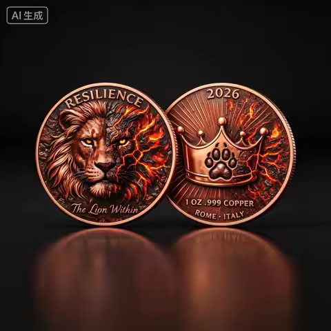1 oz .999 Fine Copper Coin Fire Lava Lion Crown Paw Print Collectible Pure Copper Commemorative Coin