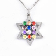 噴沙精鋼皓石 | 12色寶石大衛星祭師牌頸鏈