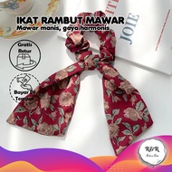 Long Ribbon Scrunchie with Floral Pattern, Stylish Long Ribbon Scrunchie, Elegant, Modern Girls' Hai