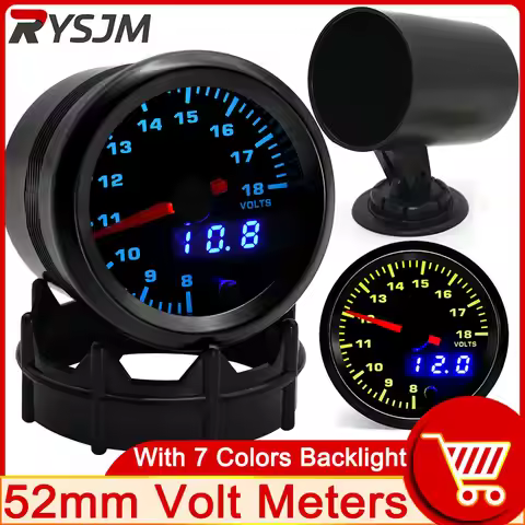 52mm Voltage Gauge Car Volt Gauge with 7 Colors Backlight Voltmeter Indicator 8~18V Battery Tester A