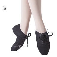 For Men and Women Canvas Teacher Shoelace Heel Dancing Shoes Soft Bottom Training Shoes Folk Dance Yoga Belly Shoes Ballet Shoes Black