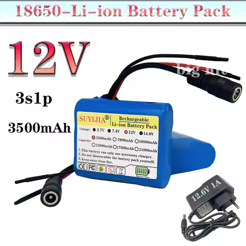 3s1p 3500mAh12V12.6V/11.1V 18650 rechargeable lithium-ion battery pack forCCTV cameras, fascia gun b