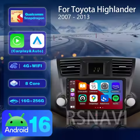 Android 16 For Toyota Highlander 2 XU40 2007-2013 Carplay Auto Car Radio Multimedia Player Navigatio
